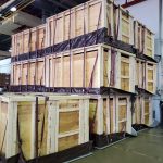 Cargo boxes stacked up.