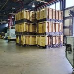 Cargo stacked wooden boxes.