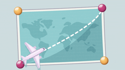 Animated airplane flying across a map