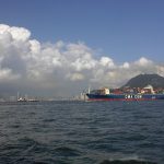 Cargo ship on the ocean.